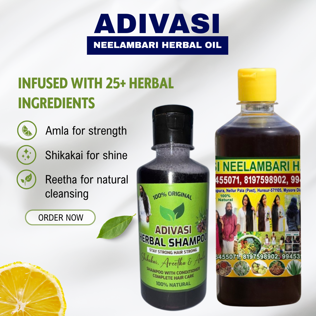 Adivasi Neelambari Herbal Hair Oil + Shampoo FREE