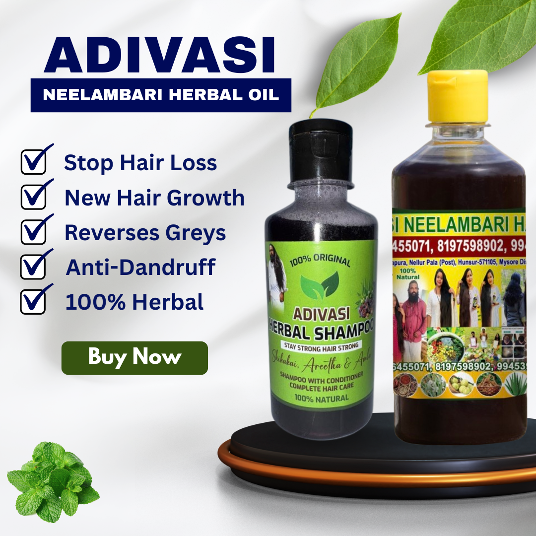 Adivasi Neelambari Herbal Hair Oil + Shampoo FREE