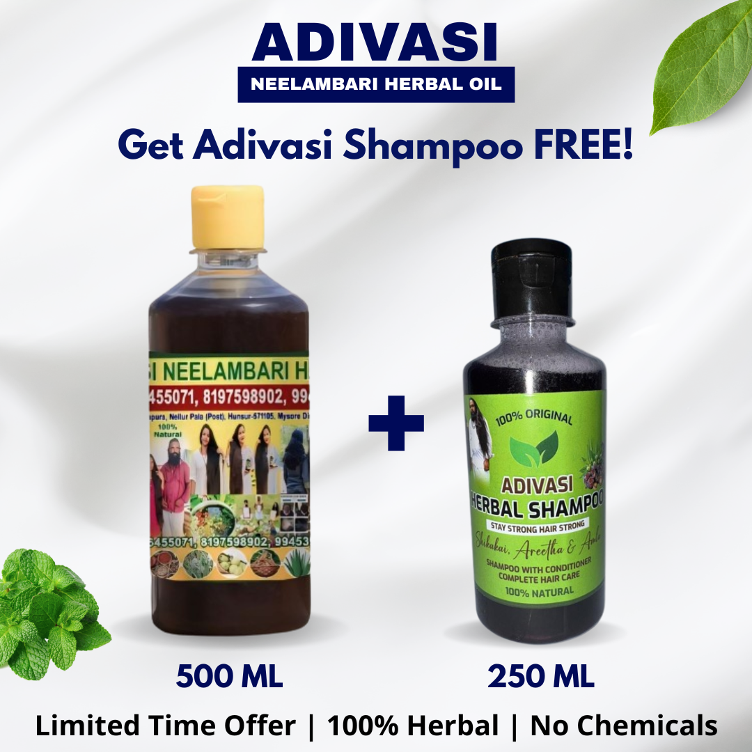 Adivasi Neelambari Herbal Hair Oil + Shampoo FREE